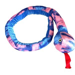 Snake Stuffed Animal 44" Plush Large Snake Toy, Blue and Pink Reptile NEW